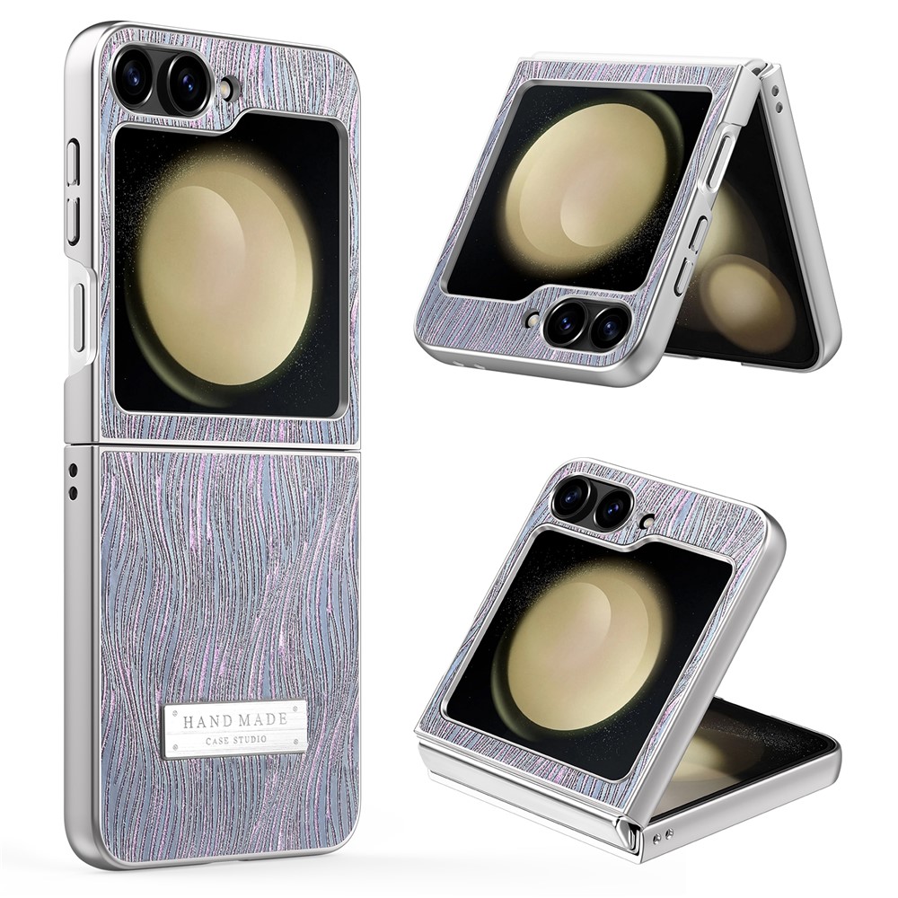 For Samsung Galaxy Z Flip5 5G Case Electroplating Wave Texture Leather + PC Folding Phone Cover - Purple  /  Blue