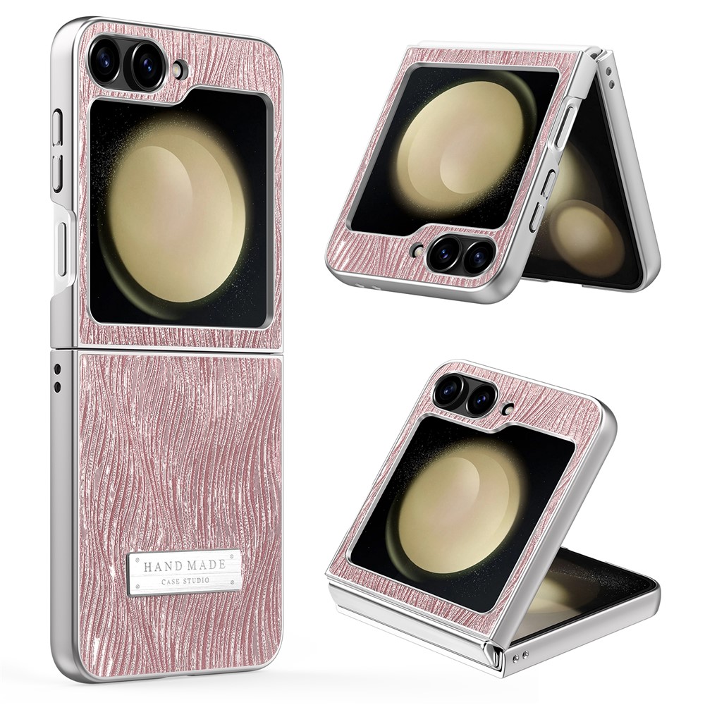 For Samsung Galaxy Z Flip5 5G Case Electroplating Wave Texture Leather + PC Folding Phone Cover - Pink