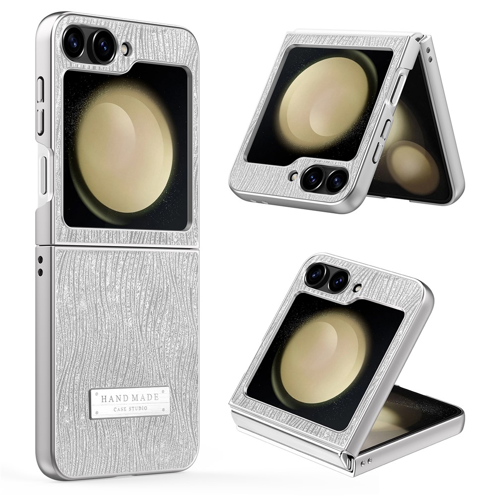 For Samsung Galaxy Z Flip5 5G Case Electroplating Wave Texture Leather + PC Folding Phone Cover - Silver