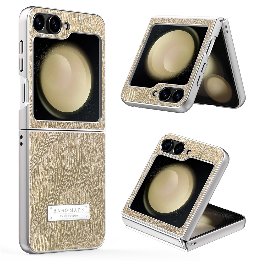 For Samsung Galaxy Z Flip5 5G Case Electroplating Wave Texture Leather + PC Folding Phone Cover - Champagne