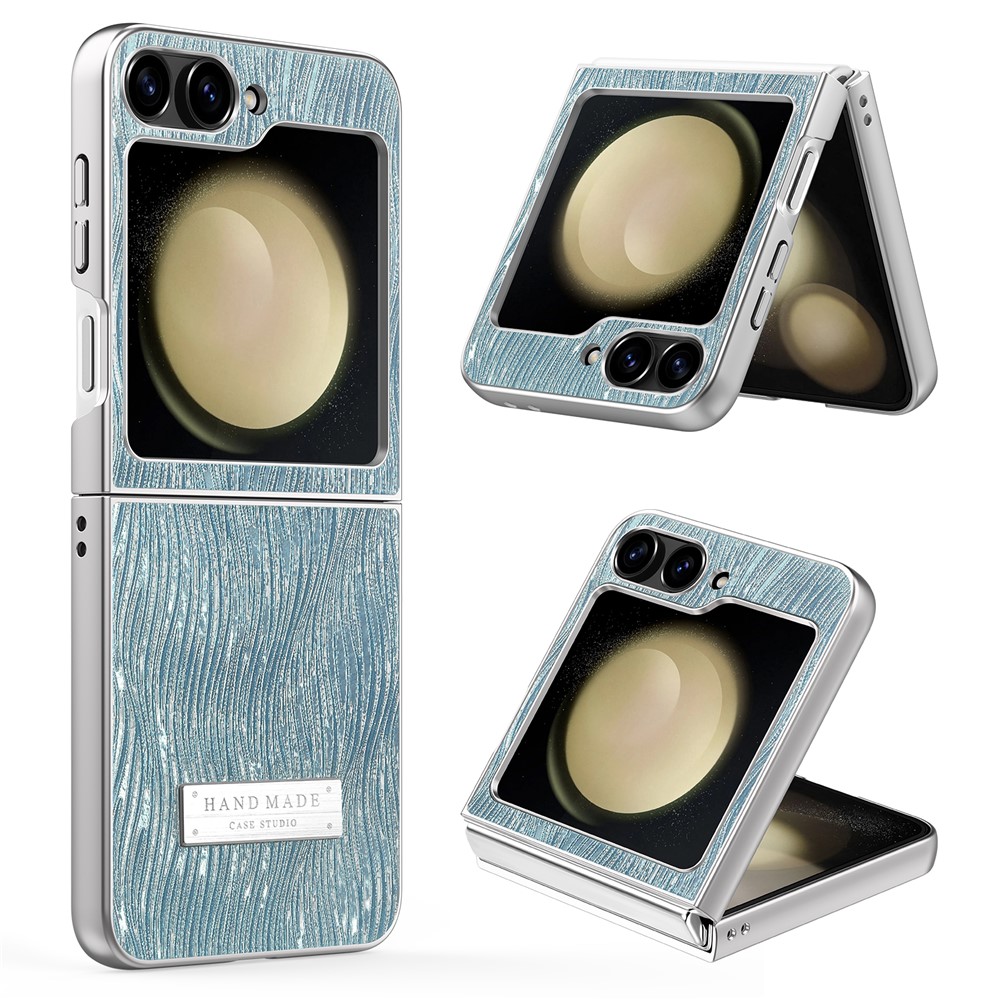For Samsung Galaxy Z Flip5 5G Case Electroplating Wave Texture Leather + PC Folding Phone Cover - Baby Blue