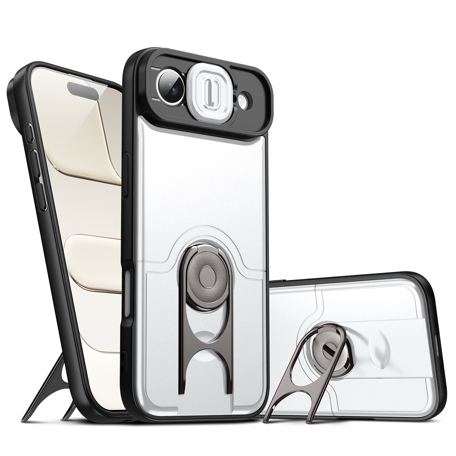 For iPhone Air Case with Slide Camera Cover Kickstand PC + TPU Protective Phone Shell - Silver