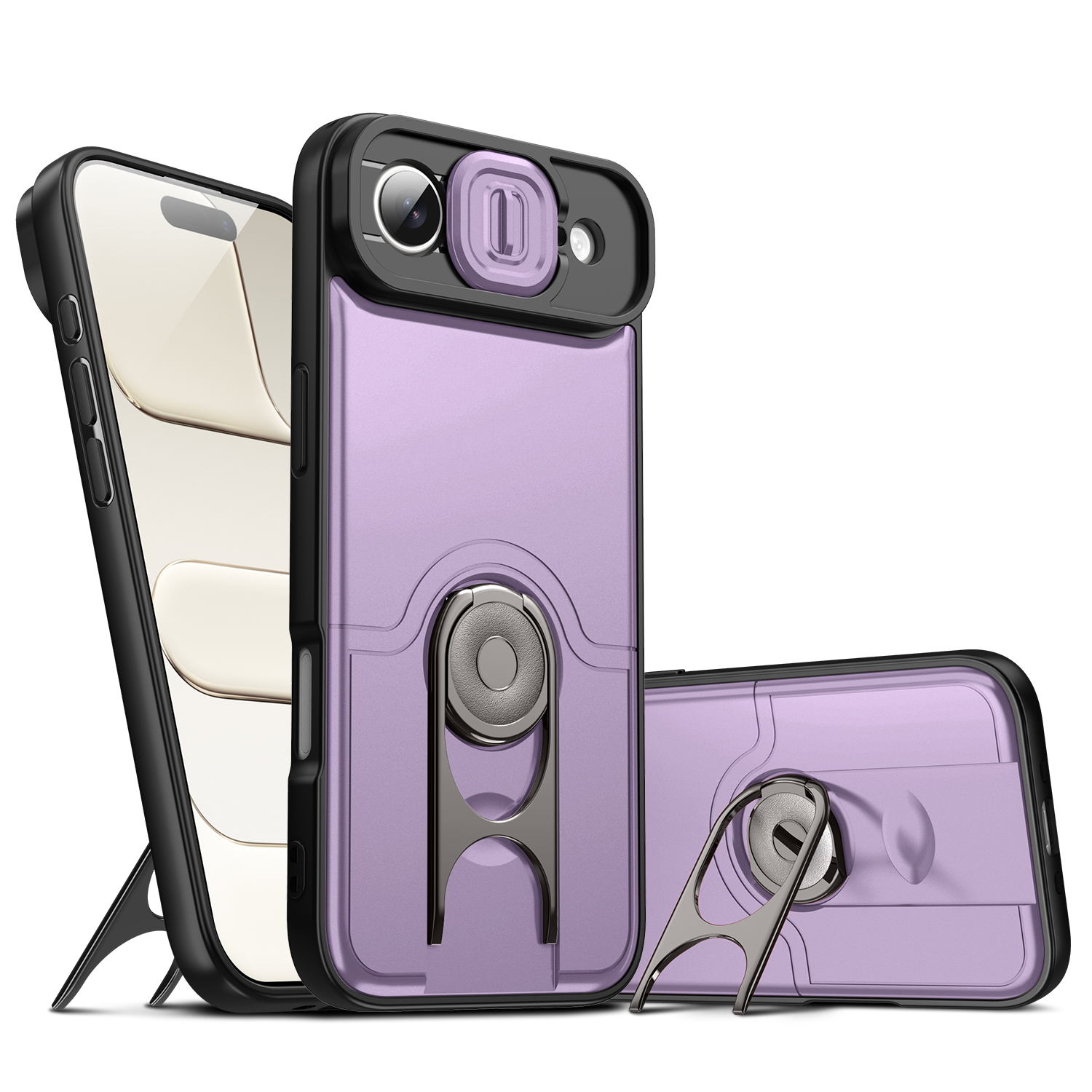 For iPhone Air Case with Slide Camera Cover Kickstand PC + TPU Protective Phone Shell - Purple