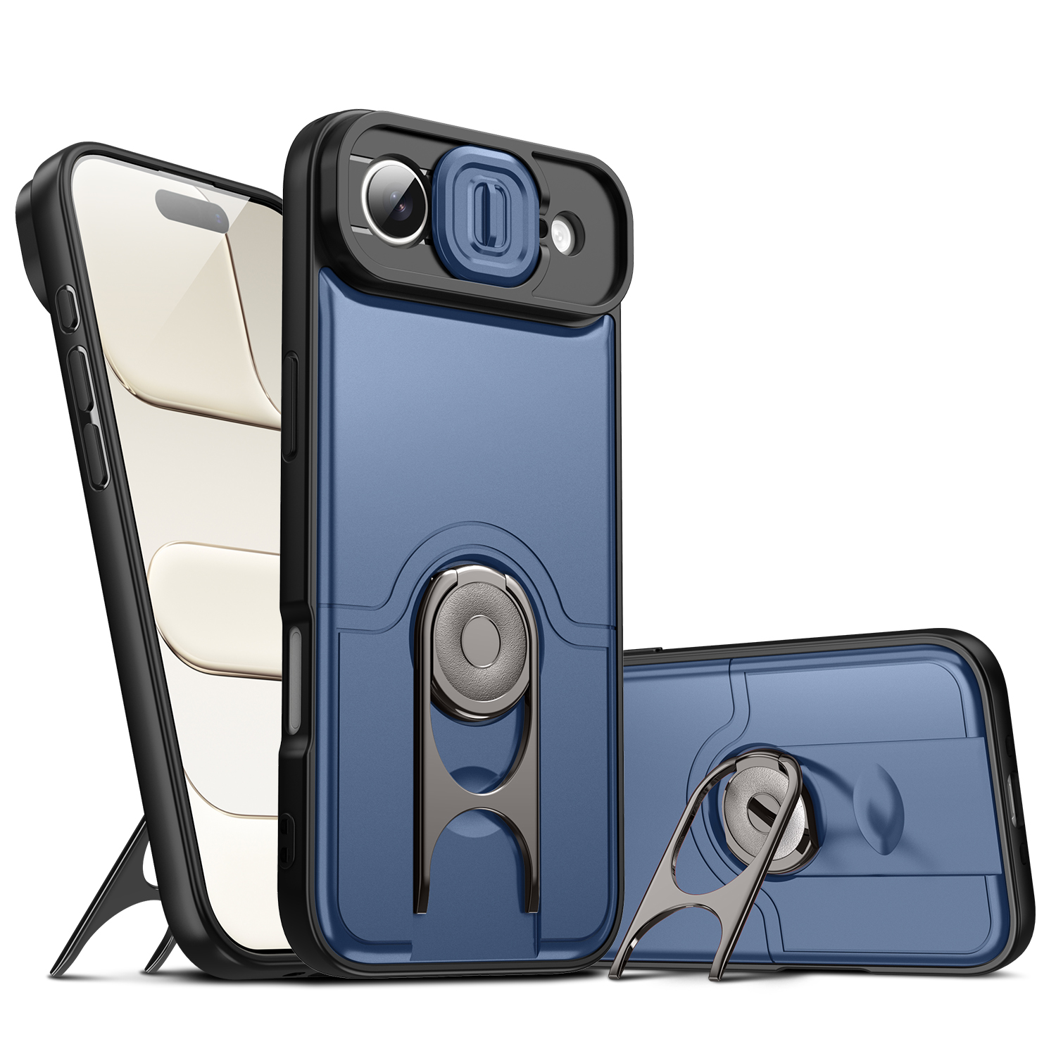 For iPhone Air Case with Slide Camera Cover Kickstand PC + TPU Protective Phone Shell - Blue