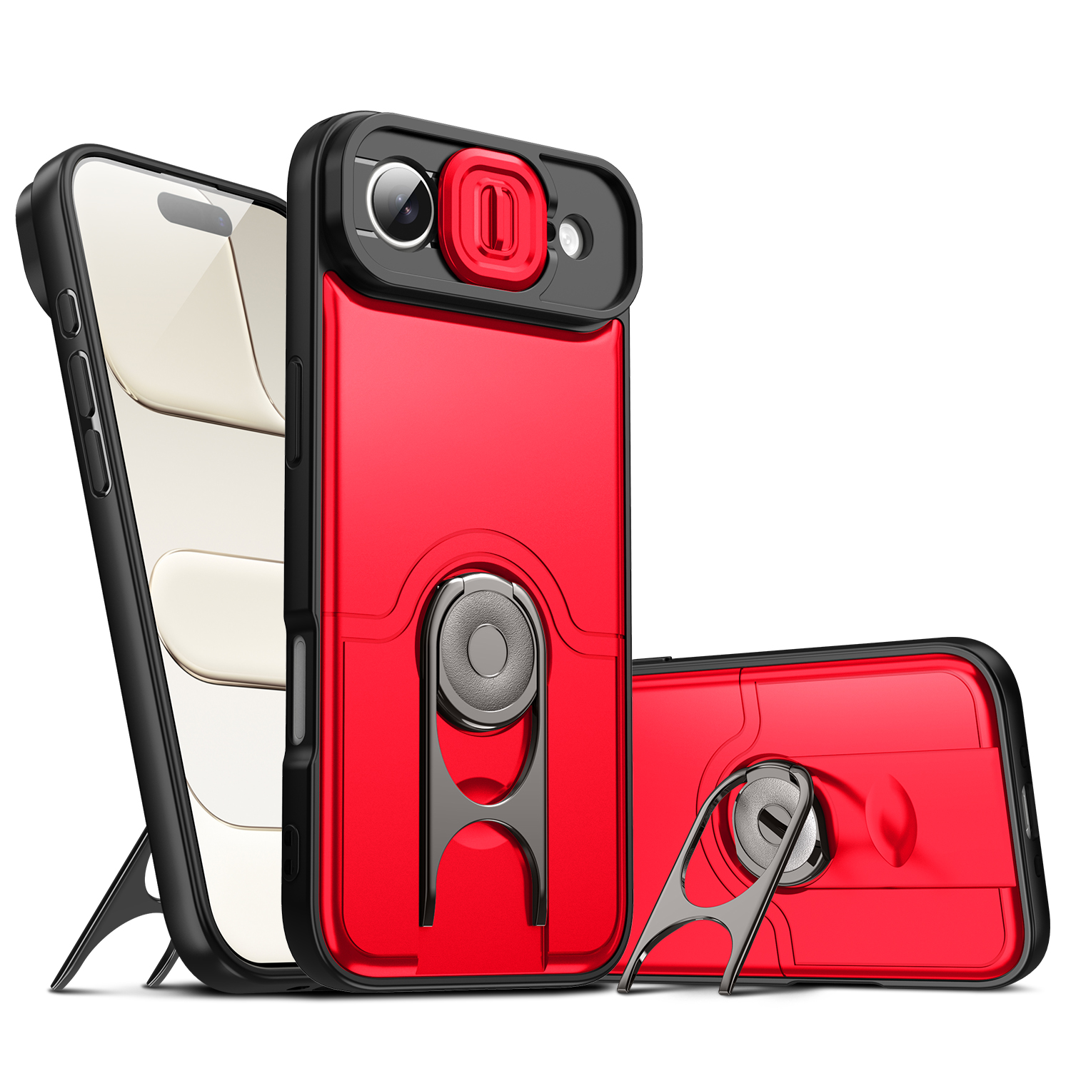 For iPhone Air Case with Slide Camera Cover Kickstand PC + TPU Protective Phone Shell - Red