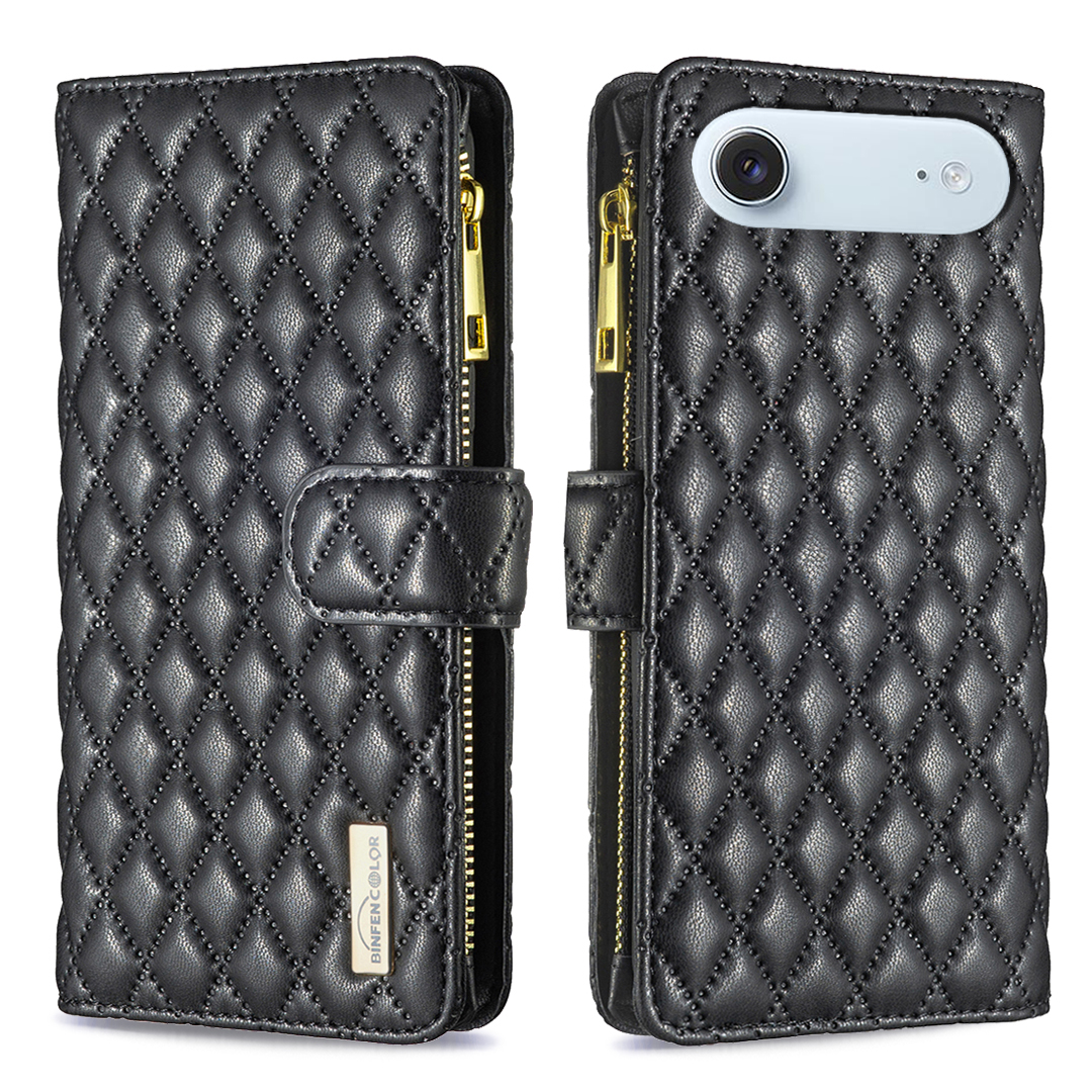 BINFEN COLOR for iPhone Air BF Style-15 Leather Case Zipper Pocket Rhombus Phone Cover - Black