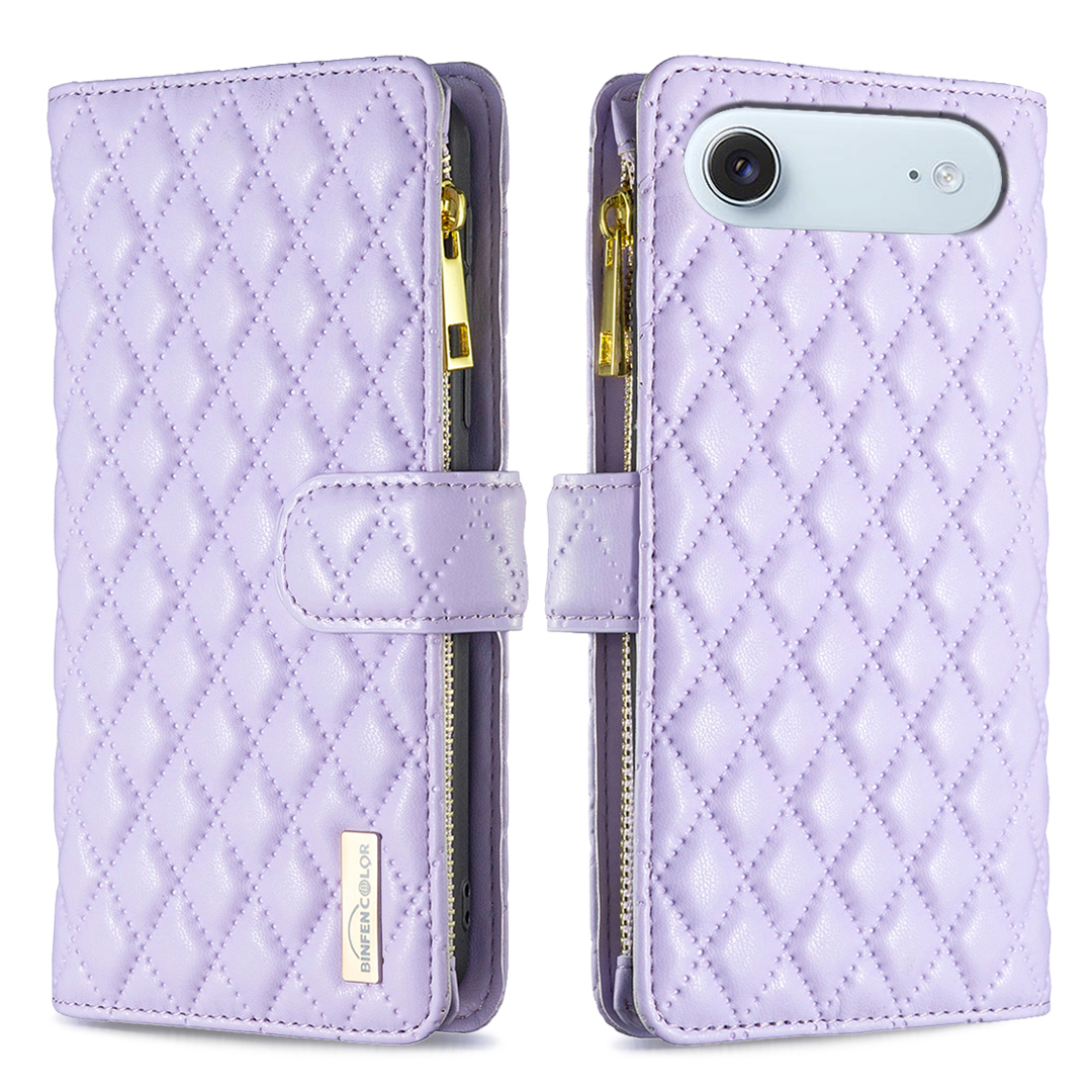 BINFEN COLOR for iPhone Air BF Style-15 Leather Case Zipper Pocket Rhombus Phone Cover - Purple