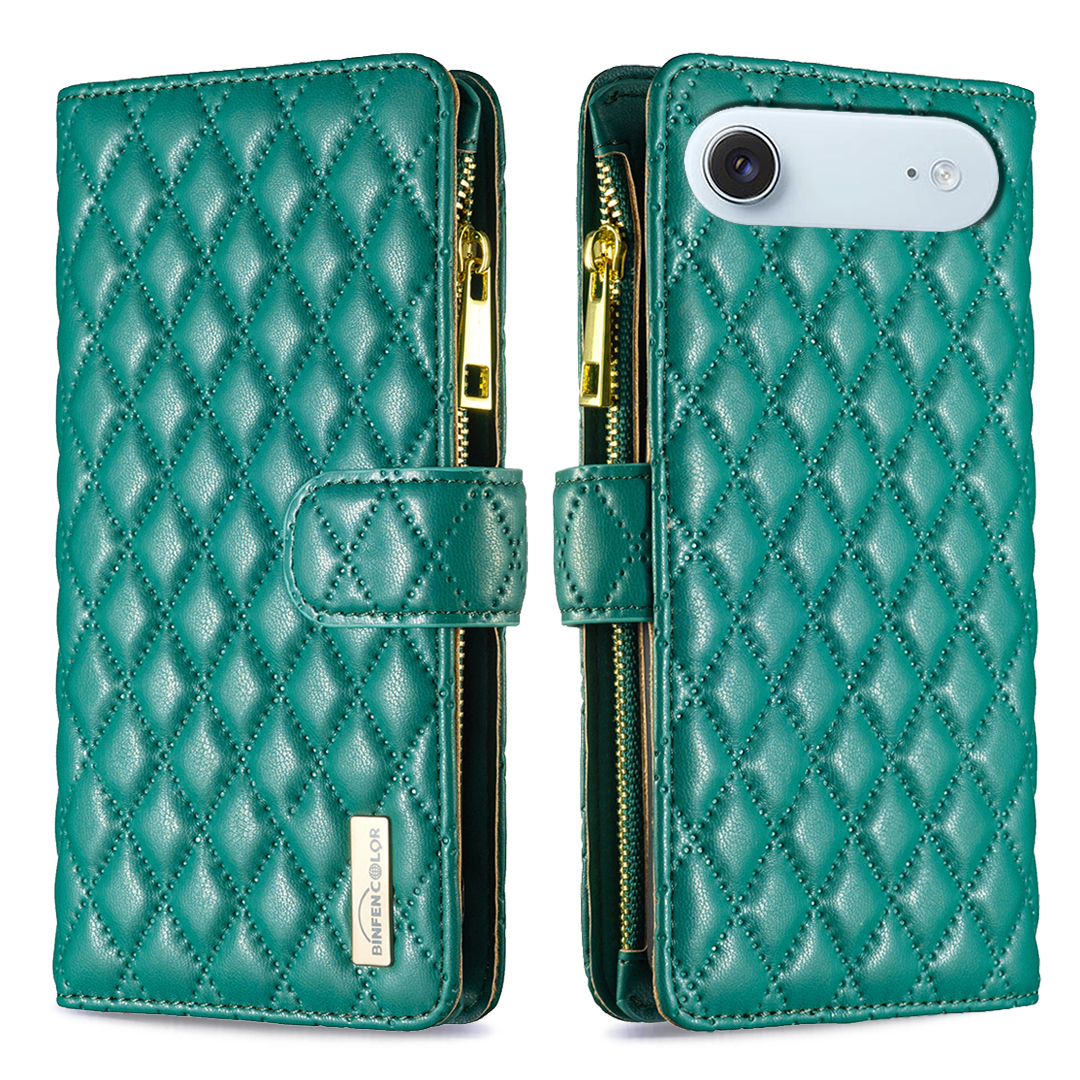 BINFEN COLOR for iPhone Air BF Style-15 Leather Case Zipper Pocket Rhombus Phone Cover - Green