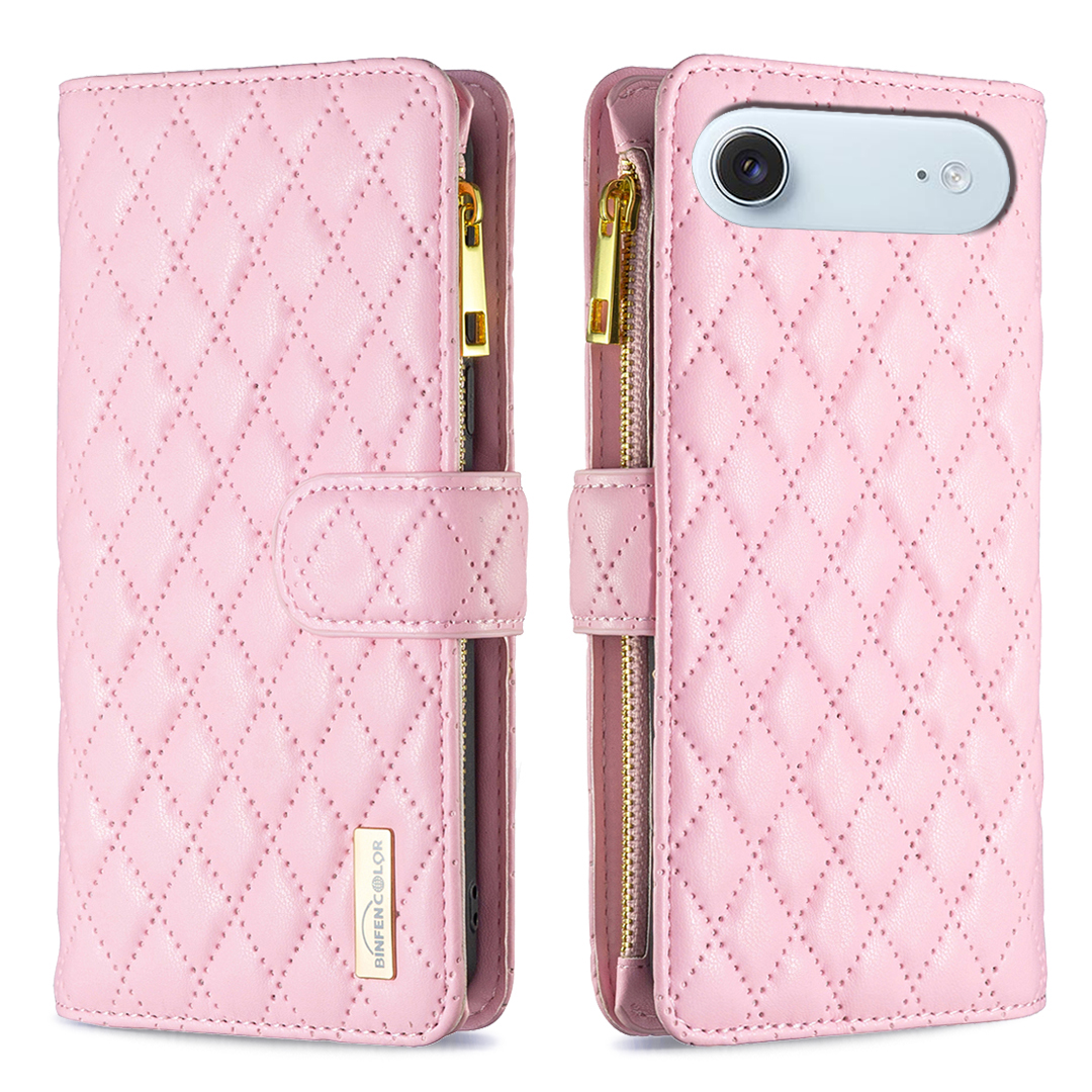 BINFEN COLOR for iPhone Air BF Style-15 Leather Case Zipper Pocket Rhombus Phone Cover - Pink