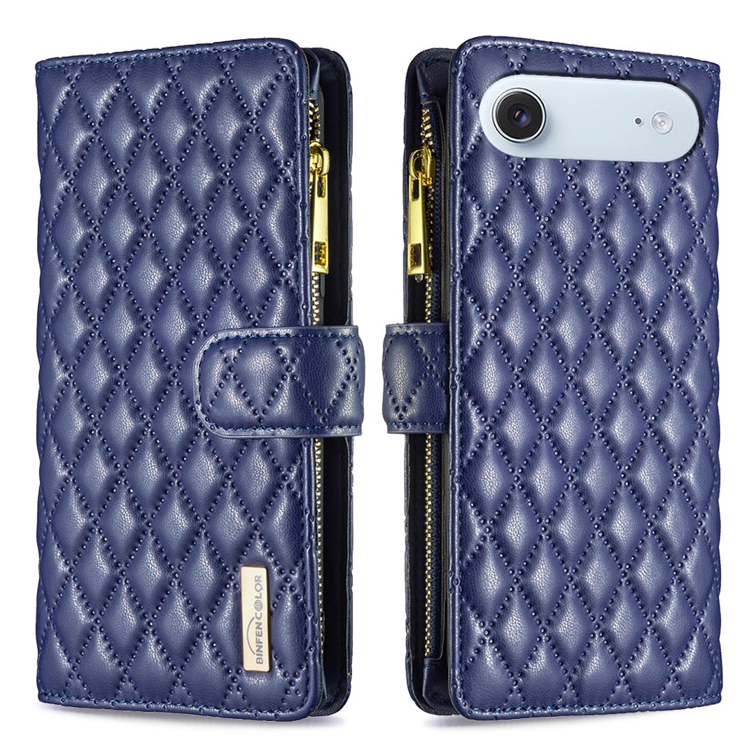 BINFEN COLOR for iPhone Air BF Style-15 Leather Case Zipper Pocket Rhombus Phone Cover - Blue