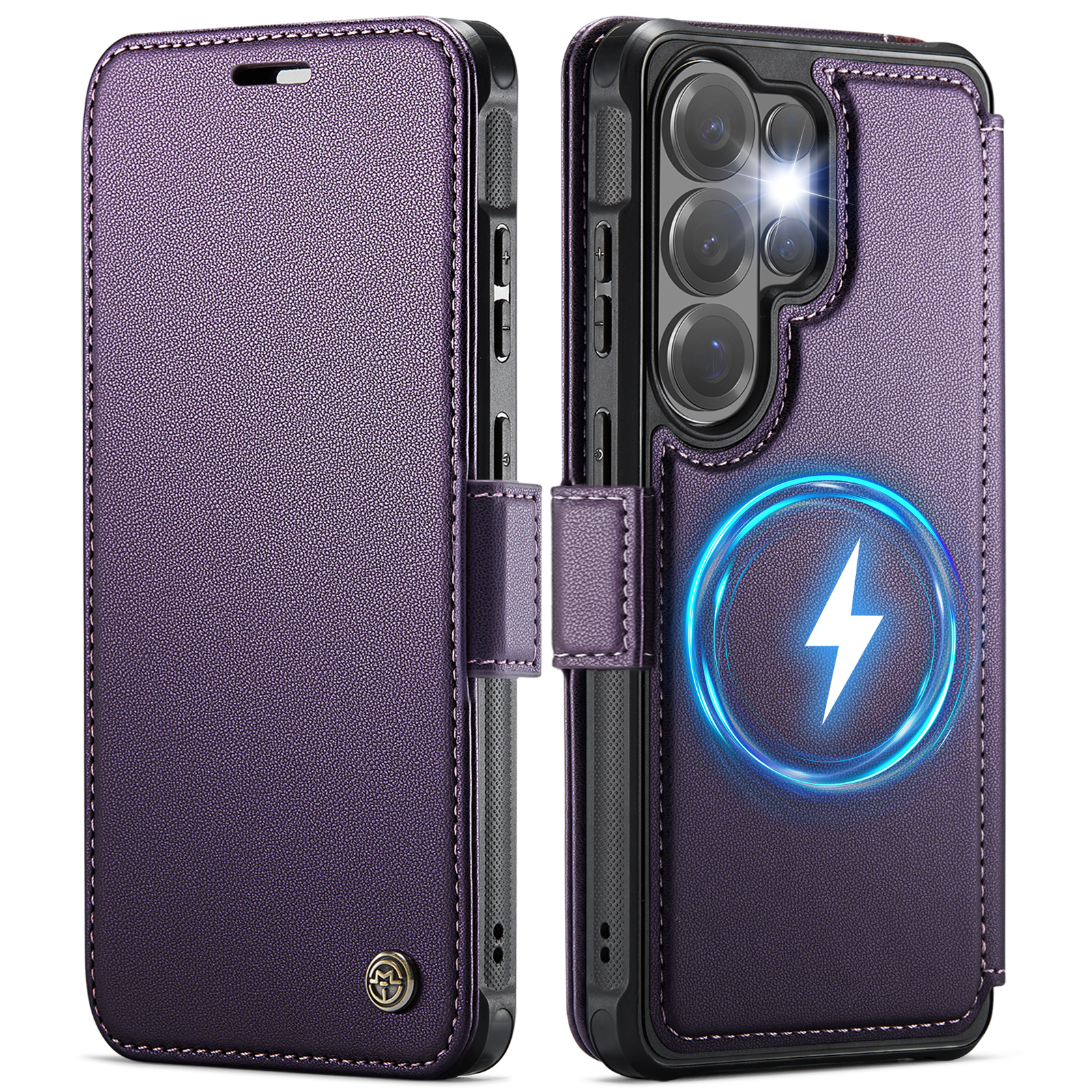 CASEME for Samsung Galaxy S22 Ultra 5G Case 053 Magnetic RFID Blocking Wallet Flip Leather Phone Cover - Purple