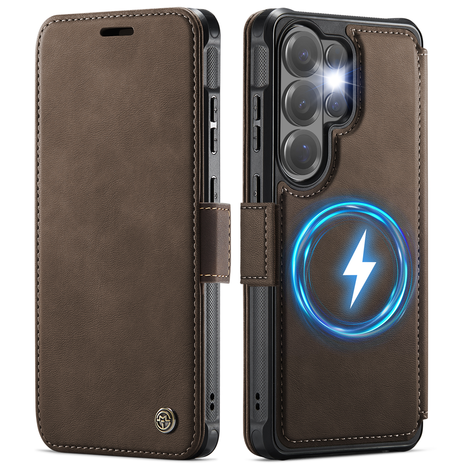 CASEME for Samsung Galaxy S22 Ultra 5G Case 053 Magnetic RFID Blocking Wallet Flip Leather Phone Cover - Coffee
