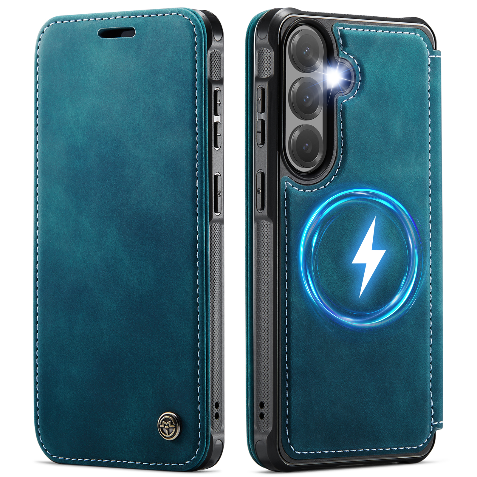 CASEME for Samsung Galaxy S23 Case 053 Magnetic RFID Blocking Wallet Flip Leather Phone Cover - Retro Blue