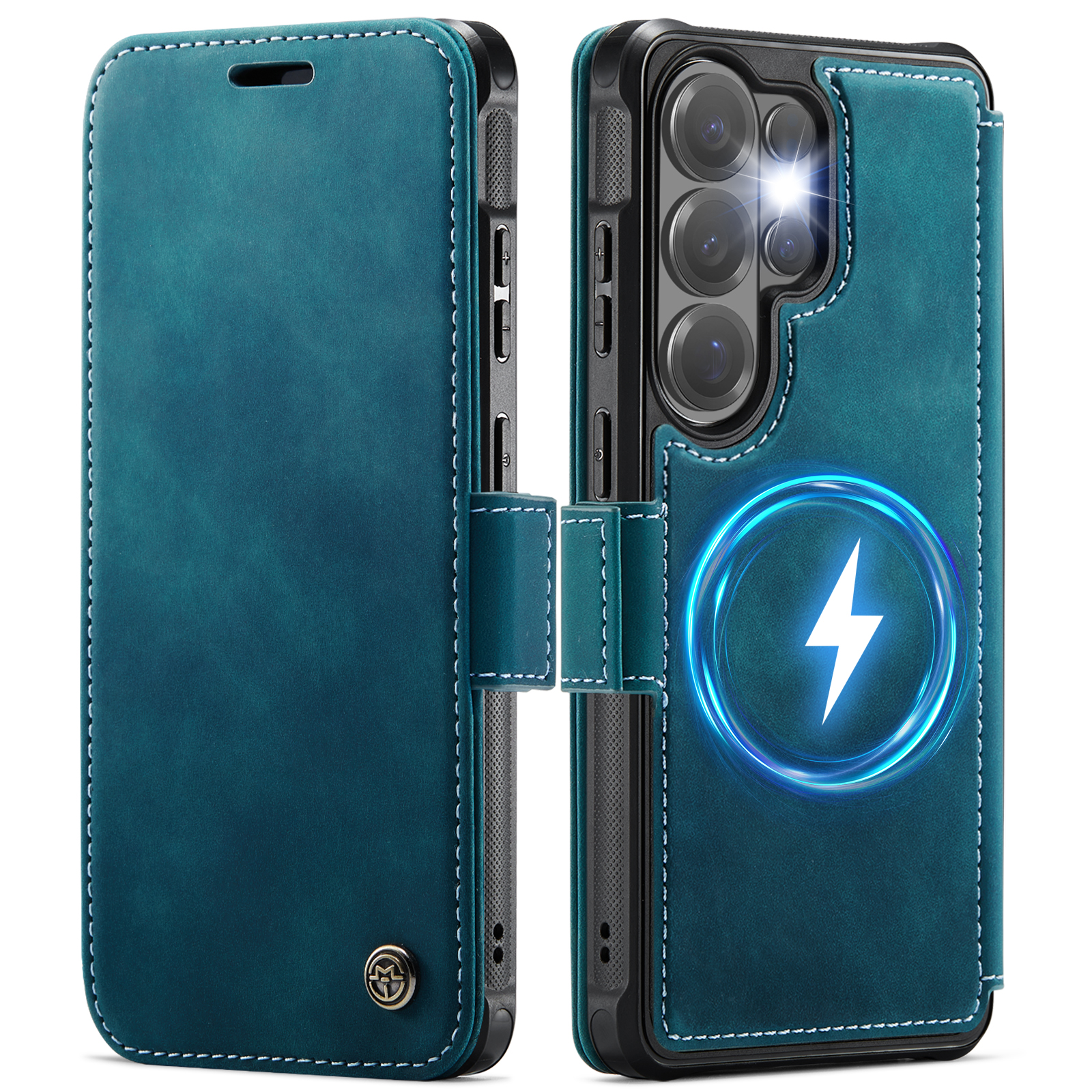 CASEME for Samsung Galaxy S23 Ultra Case  053   Magnetic RFID Blocking Wallet Flip Leather Phone Cover - Retro Blue