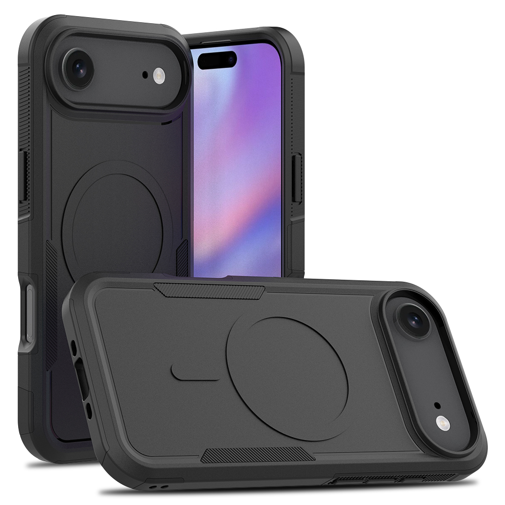 For iPhone Air Magnetic Case Dual Layer PC TPU Shockproof Phone Cover - Black