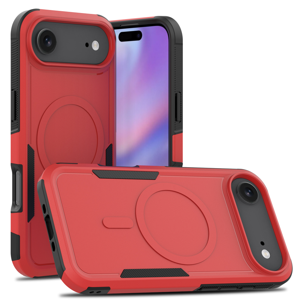 For iPhone Air Magnetic Case Dual Layer PC TPU Shockproof Phone Cover - Red