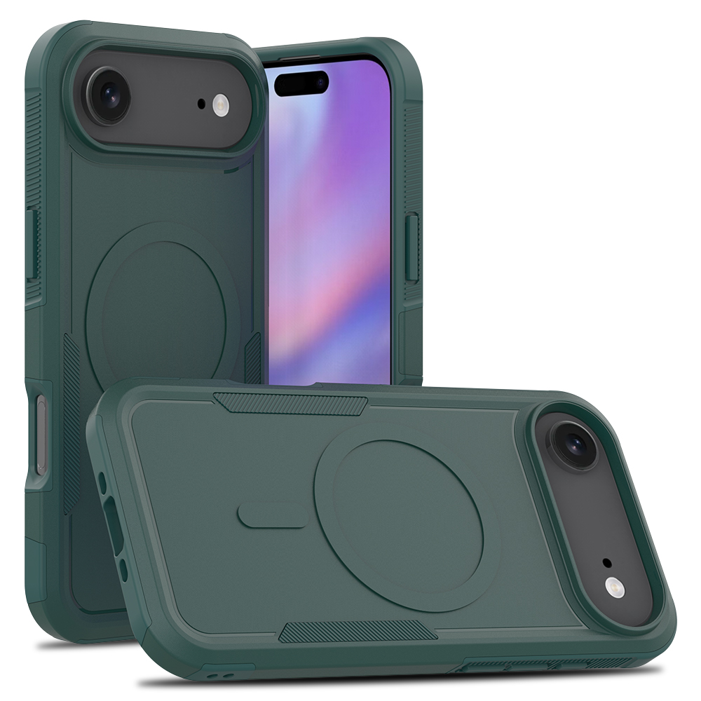 For iPhone Air Magnetic Case Dual Layer PC TPU Shockproof Phone Cover - Dark Green