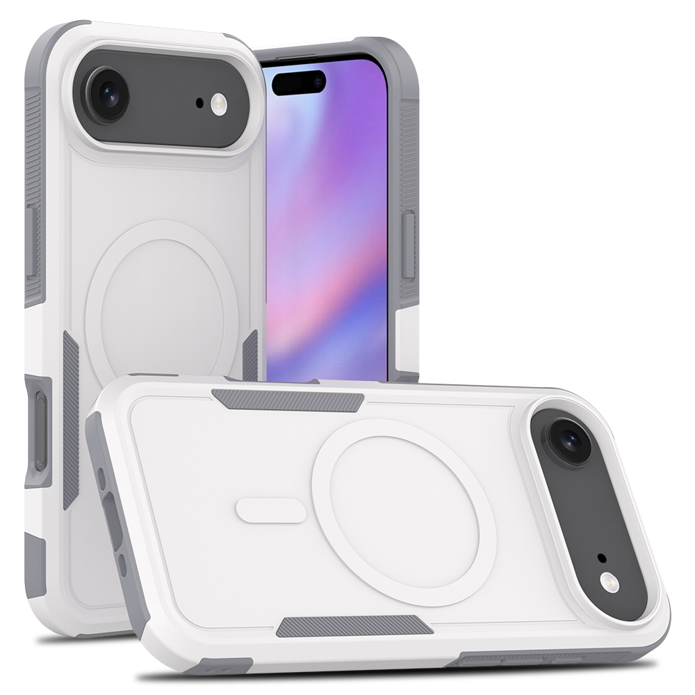 For iPhone Air Magnetic Case Dual Layer PC TPU Shockproof Phone Cover - White