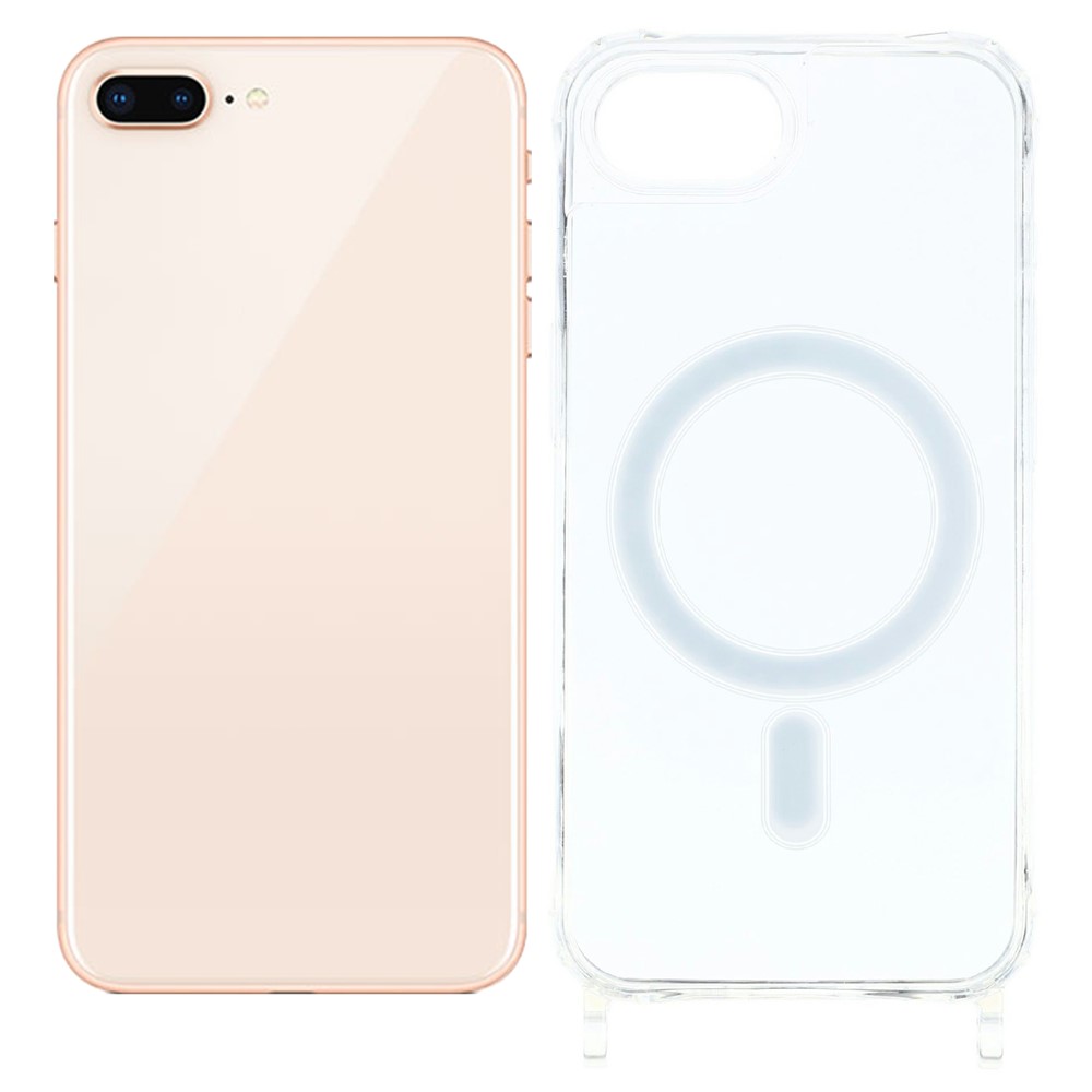 For iPhone 8 Plus 5.5 inch / 7 Plus 5.5 inch Magnetic Case TPU+PC 1.5mm Clear Phone Cover with Lanyard Holes - Transparent