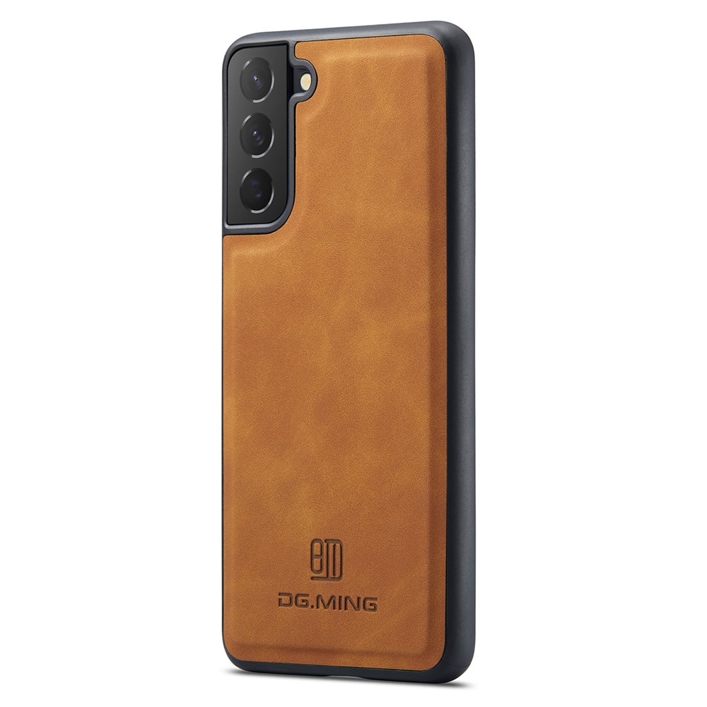 DG.MING For Samsung Galaxy S21 4G / S21 5G Case PU Leather Covered PC + TPU Hybrid Phone Shell - Brown