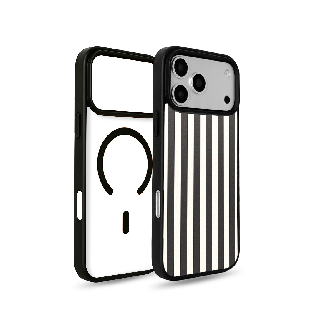 EYCASE for iPhone 17 Pro / iPhone 18 Pro Striped Series Case Compatible with MagSafe TPU + Acrylic Phone Cover - Black / White Stripes