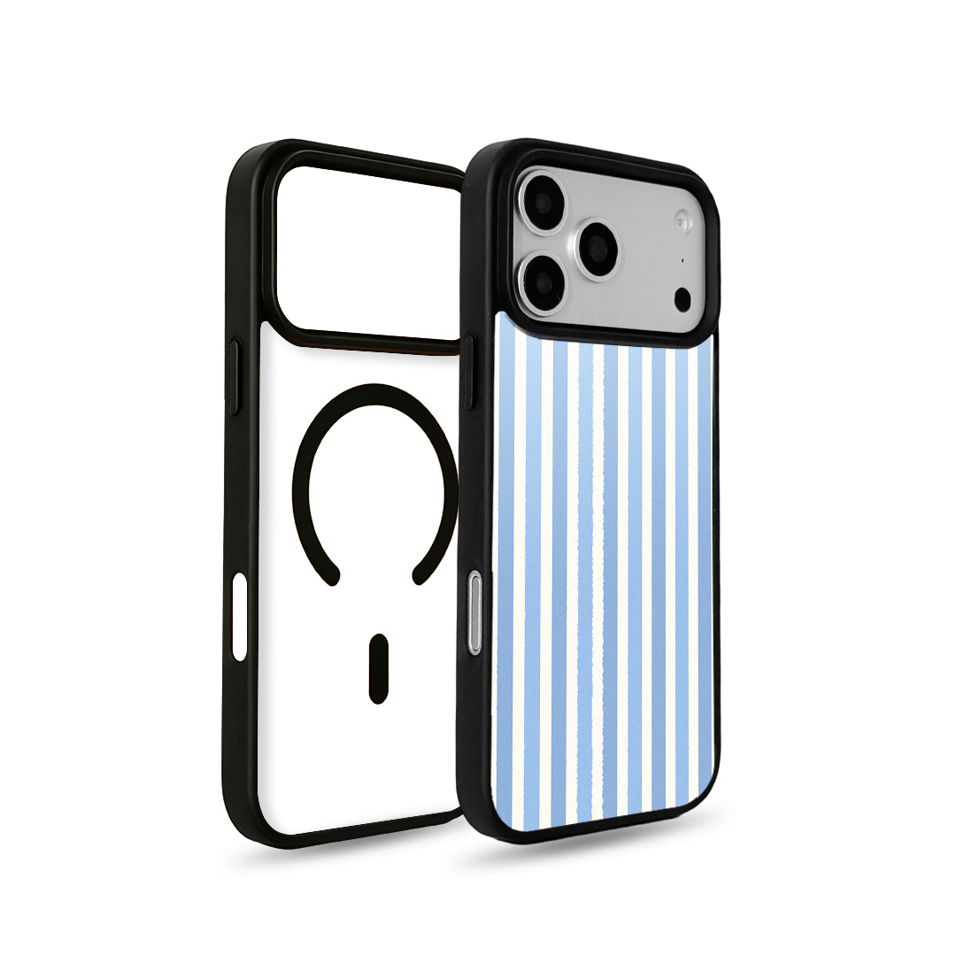 EYCASE for iPhone 17 Pro / iPhone 18 Pro Striped Series Case Compatible with MagSafe TPU + Acrylic Phone Cover - Blue / White Stripes