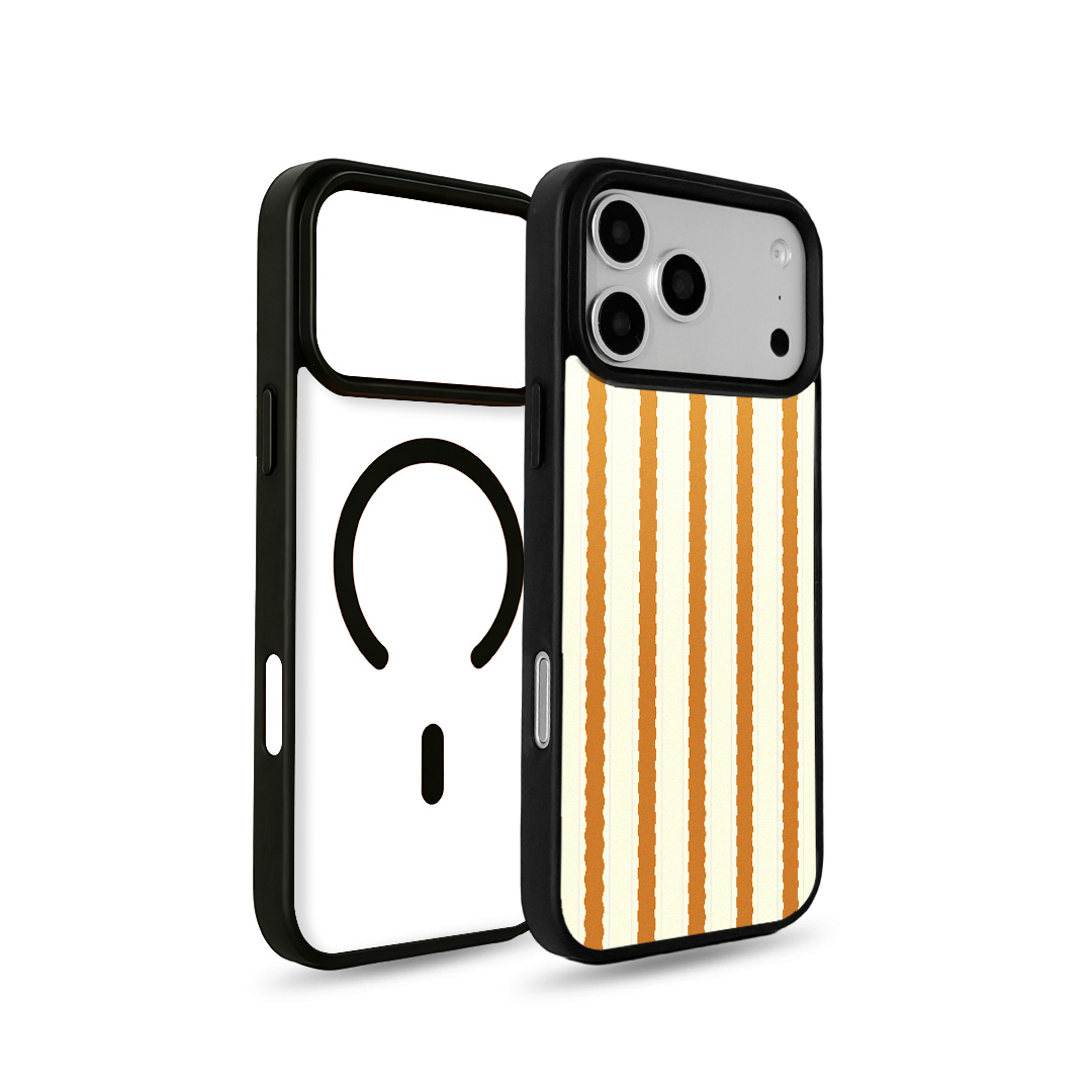 EYCASE for iPhone 17 Pro / iPhone 18 Pro Striped Series Case Compatible with MagSafe TPU + Acrylic Phone Cover - Brown / Orange Stripes