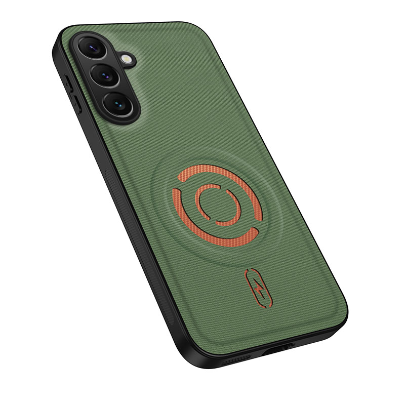 WANLONFENG for Samsung Galaxy A54 5G KJB Series Magnetic Case Tech Fabric Texture PC+TPU Shockproof Phone Cover - Green