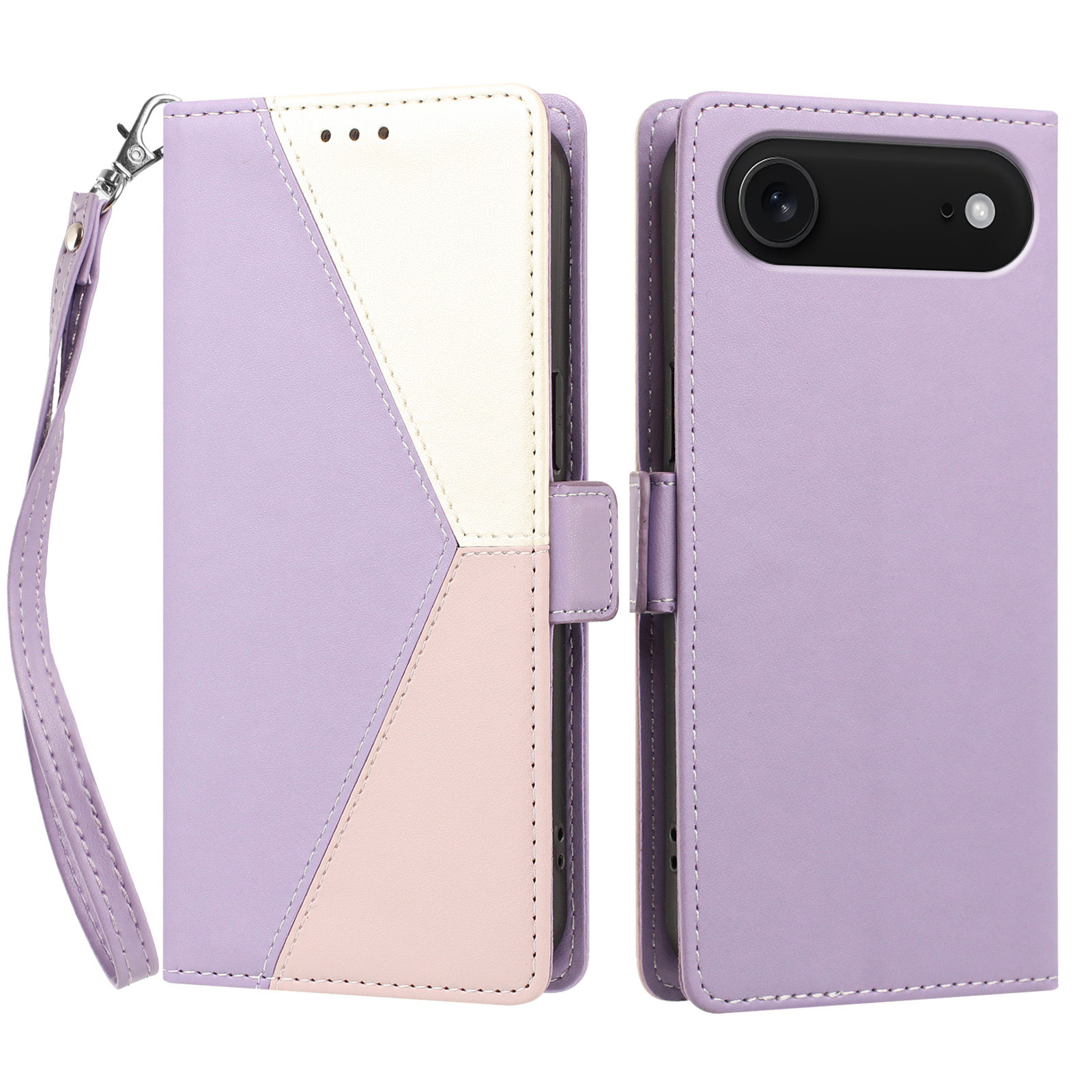 For iPhone Air Case Color Stitching RFID Blocking Wallet Flip Leather Phone Cover with Wrist Strap - Light Purple