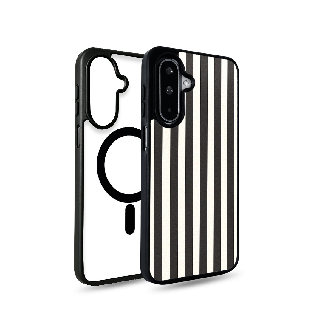 EYCASE for Samsung Galaxy A15 4G / Galaxy A15 5G Striped Series Magnetic Case TPU + Acrylic Phone Cover - Black / White Stripes