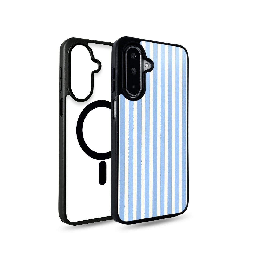 EYCASE for Samsung Galaxy A55 5G / Galaxy A35 5G Striped Series Magnetic Case TPU + Acrylic Phone Cover - Blue / White Stripes