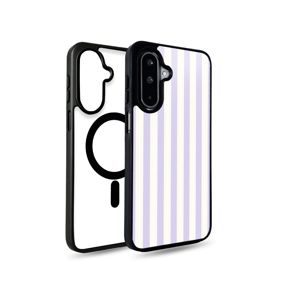 EYCASE for Samsung Galaxy A55 5G / Galaxy A35 5G Striped Series Magnetic Case TPU + Acrylic Phone Cover - Light Purple Stripes