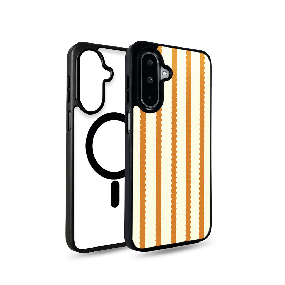 EYCASE for Samsung Galaxy A55 5G / Galaxy A35 5G Striped Series Magnetic Case TPU + Acrylic Phone Cover - Brown / Orange Stripes