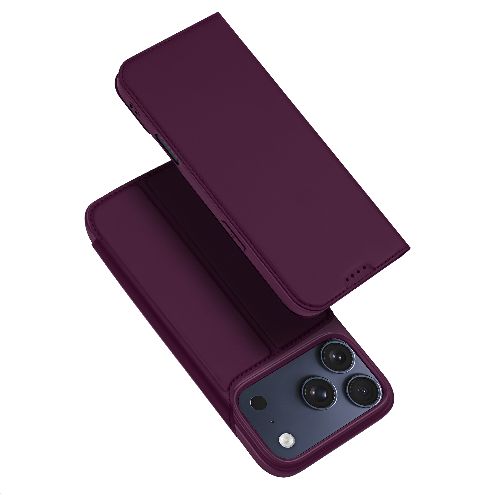DUX DUCIS for iPhone 18 Pro Max / 17 Pro Max Skin Pro Series Case Leather Stand Cover Card Holder - Dark Cherry