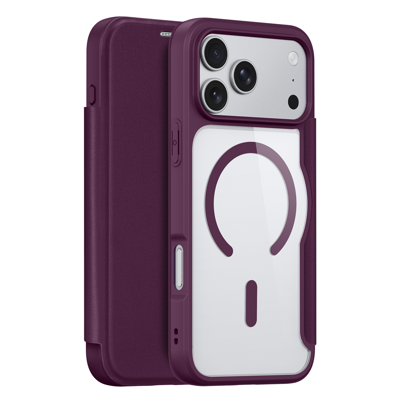 DUX DUCIS for iPhone 18 Pro Max / 17 Pro Max Magnetic Case  Skin X Pro Series Flip Leather Cover - Dark Cherry