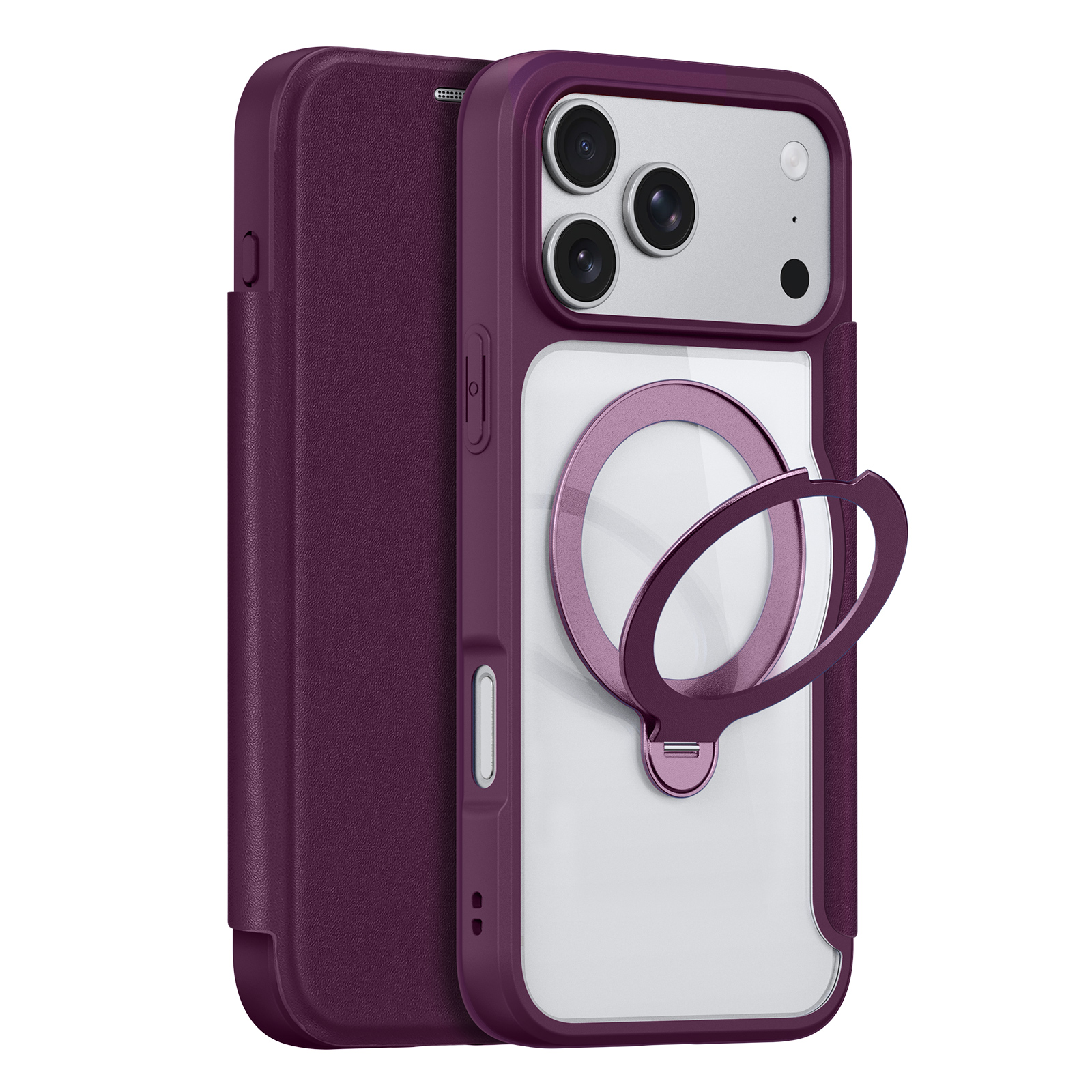 DUX DUCIS for iPhone 18 Pro Max / 17 Pro Max Leather Case  Skin X Pro Series Rotary Kickstand Cover Compatible with MagSafe - Dark Cherry