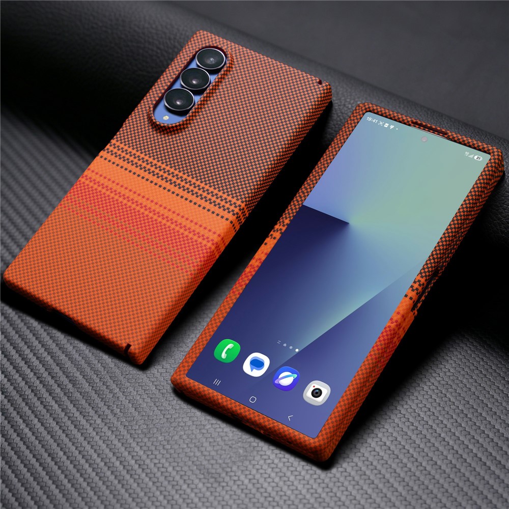 For Samsung Galaxy Z Fold4 5G Magnetic Case with Screen Protector Water Transfer Hard PC Hinge Protection Phone Cover - Orange