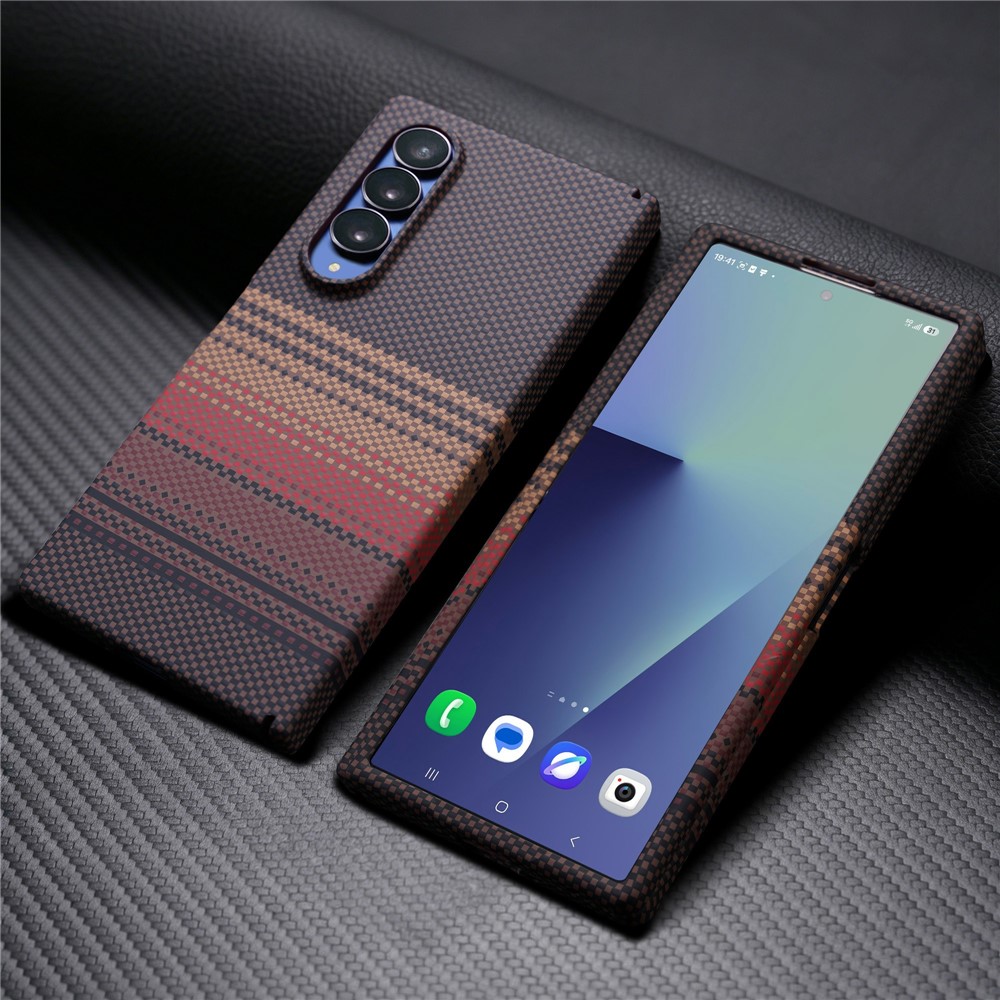 For Samsung Galaxy Z Fold4 5G Magnetic Case with Screen Protector Water Transfer Hard PC Hinge Protection Phone Cover - Yellow