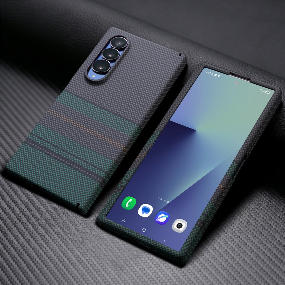 For Samsung Galaxy Z Fold4 5G Magnetic Case with Screen Protector Water Transfer Hard PC Hinge Protection Phone Cover - Green