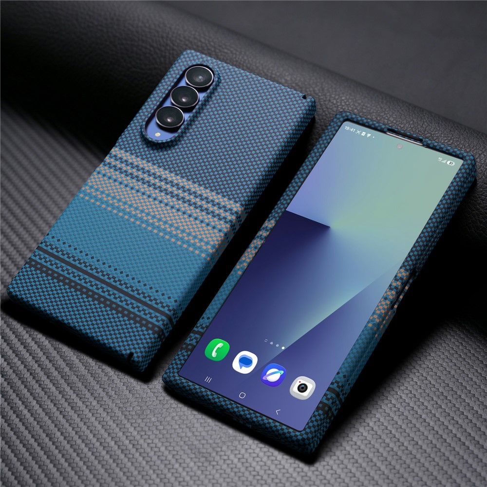 For Samsung Galaxy Z Fold4 5G Magnetic Case with Screen Protector Water Transfer Hard PC Hinge Protection Phone Cover - Blue
