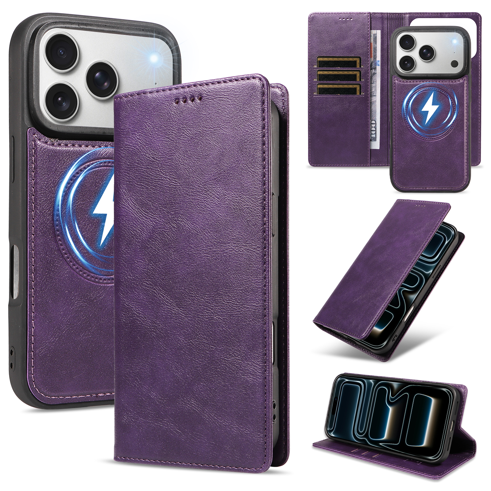 For iPhone 18 Pro / iPhone 17 Pro Magnetic Case Detachable 2 in 1 Leather Wallet Phone Cover - Purple