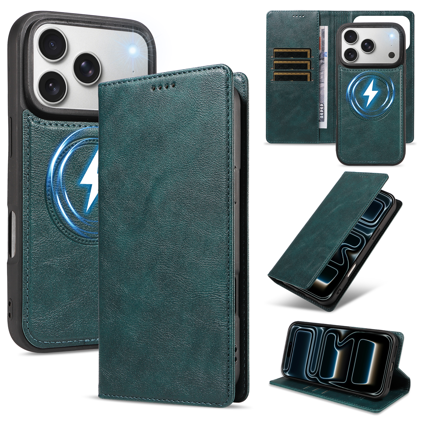 For iPhone 18 Pro / iPhone 17 Pro Magnetic Case Detachable 2 in 1 Leather Wallet Phone Cover - Green