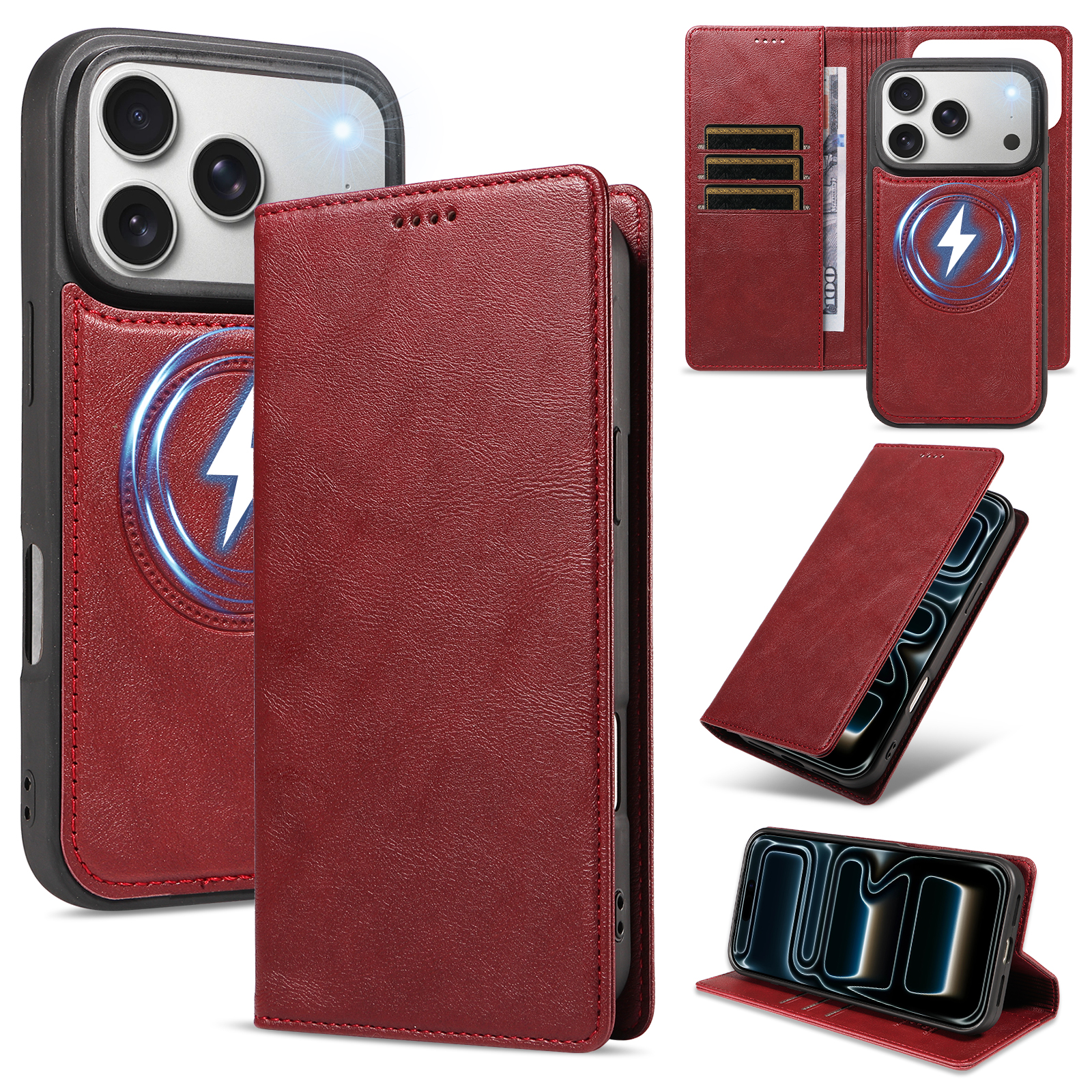 For iPhone 18 Pro / iPhone 17 Pro Magnetic Case Detachable 2 in 1 Leather Wallet Phone Cover - Red