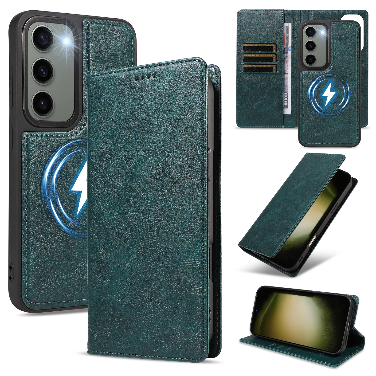 For Samsung Galaxy S23 Magnetic Case Detachable 2 in 1 Leather Wallet Phone Cover - Green