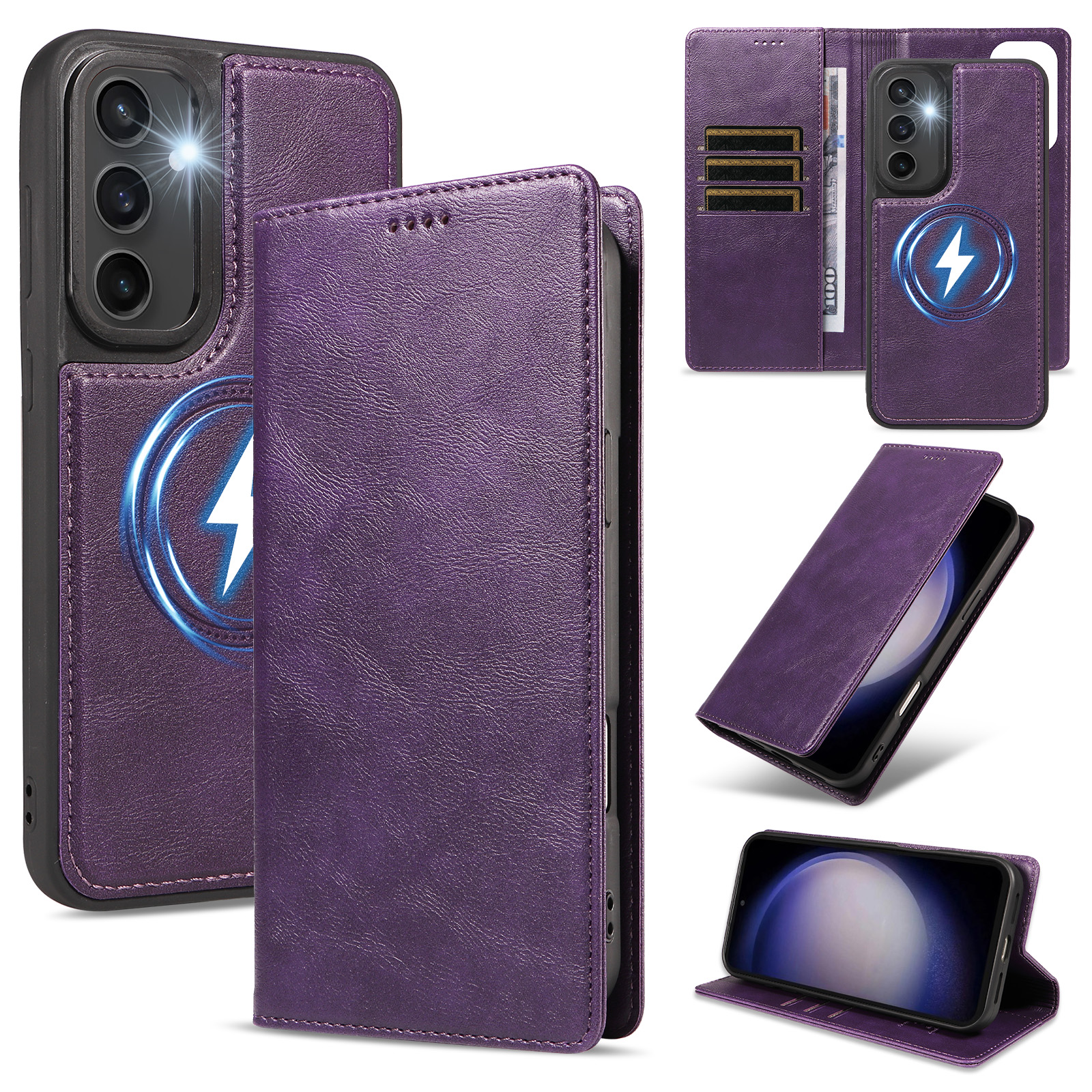 For Samsung Galaxy S23 FE Magnetic Case Detachable 2 in 1 Leather Wallet Phone Cover - Purple