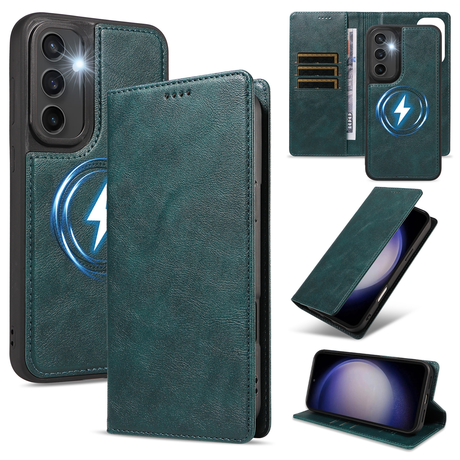 For Samsung Galaxy S23 FE Magnetic Case Detachable 2 in 1 Leather Wallet Phone Cover - Green