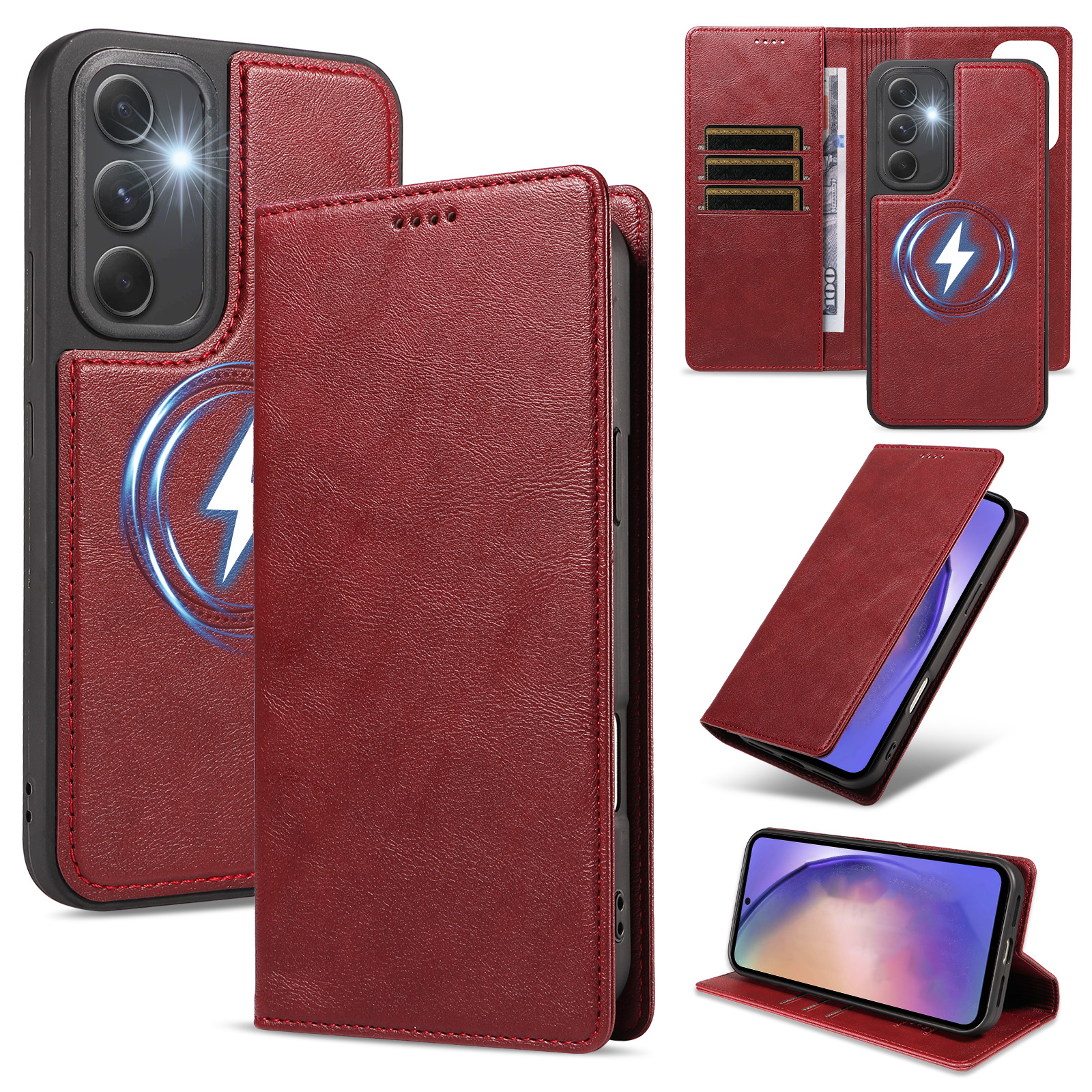 For Samsung Galaxy A54 5G Magnetic Case Detachable 2 in 1 Leather Wallet Phone Cover - Red