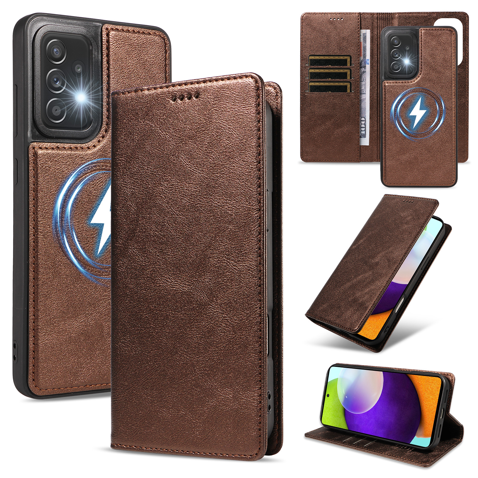 For Samsung Galaxy A52 4G / Galaxy A52 5G / Galaxy A52s 5G Magnetic Case Detachable 2 in 1 Leather Wallet Phone Cover - Brown
