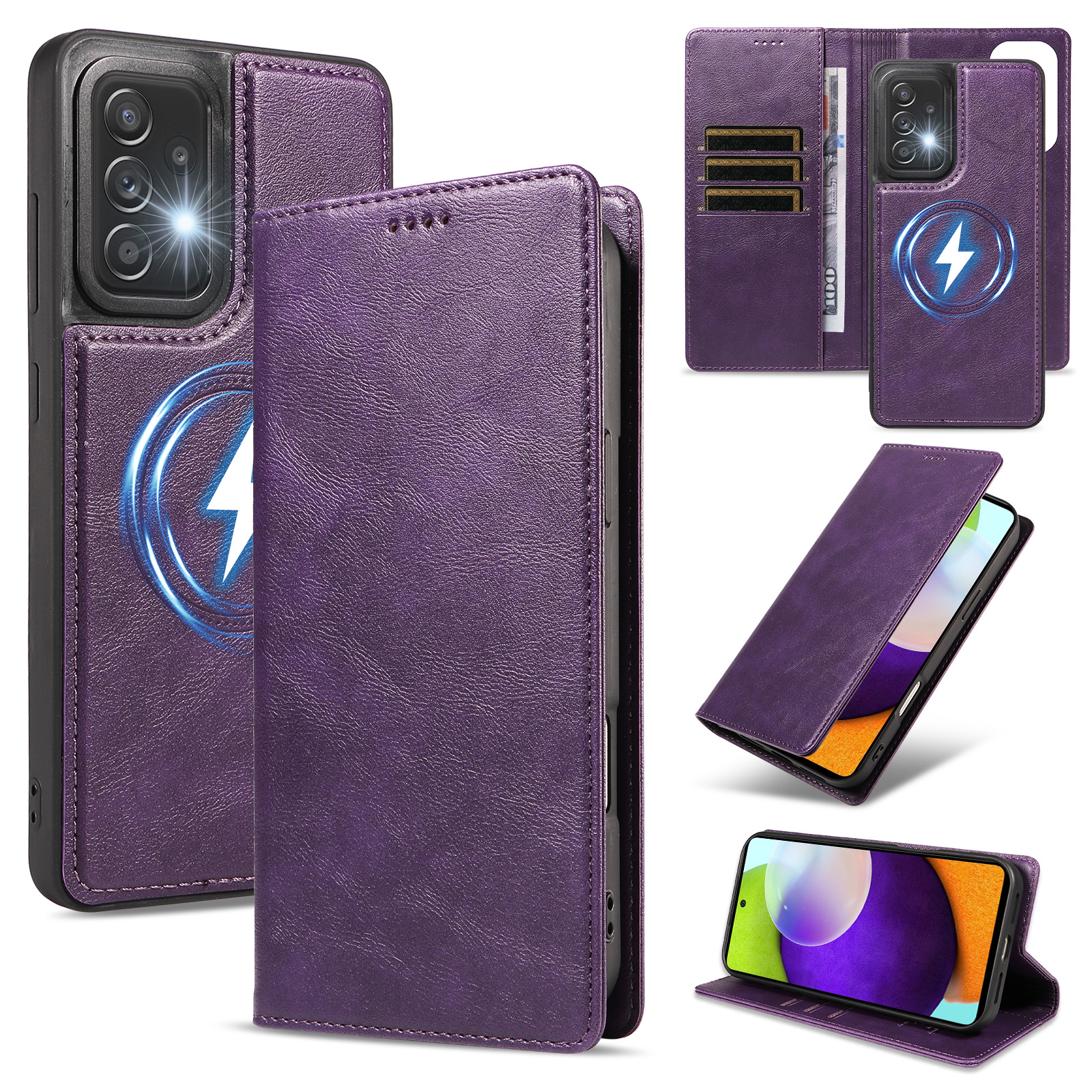 For Samsung Galaxy A52 4G / Galaxy A52 5G / Galaxy A52s 5G Magnetic Case Detachable 2 in 1 Leather Wallet Phone Cover - Purple