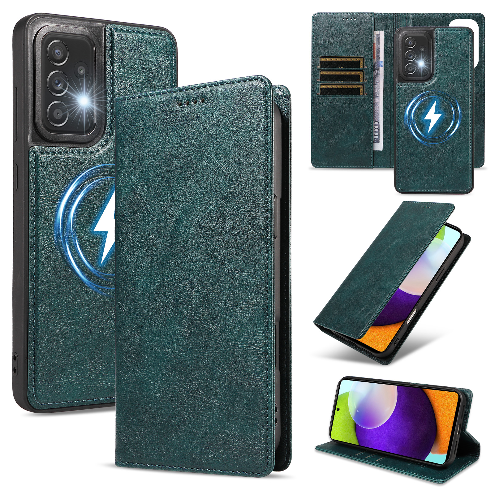 For Samsung Galaxy A52 4G / Galaxy A52 5G / Galaxy A52s 5G Magnetic Case Detachable 2 in 1 Leather Wallet Phone Cover - Green